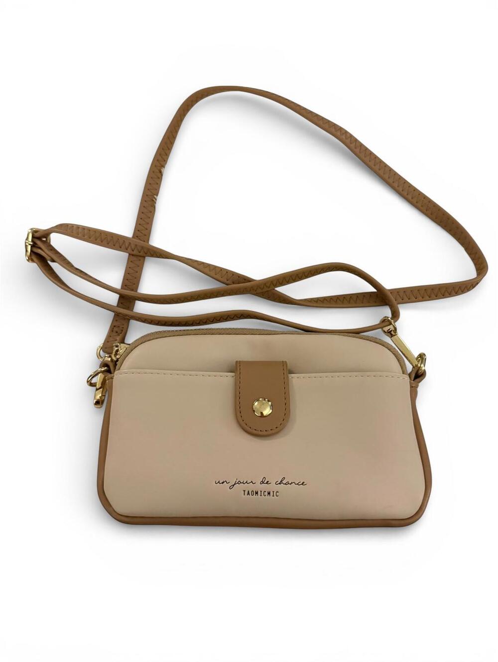 TAOMICMIC Beige Crossbody Bag with Brown Trim